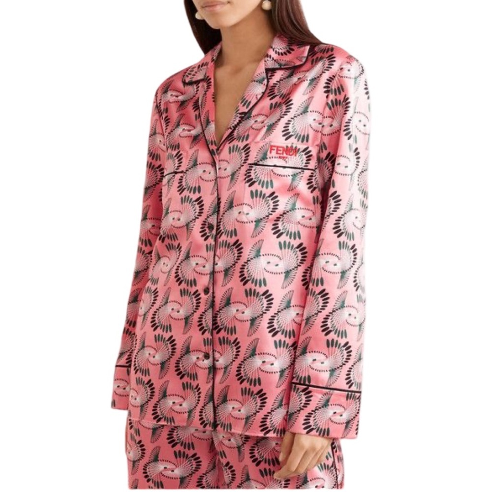 Fendi Top Silk Satin Pink Printed Blouse Button Up Shirt Sz IT‎ 40 Small